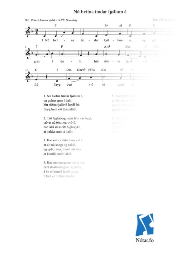 Nú hvítna tindar fjøllum á