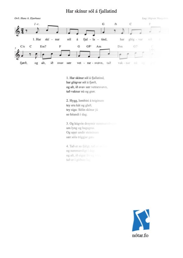 Har skínur sól á fjallatind (med vandmærke) - watermark